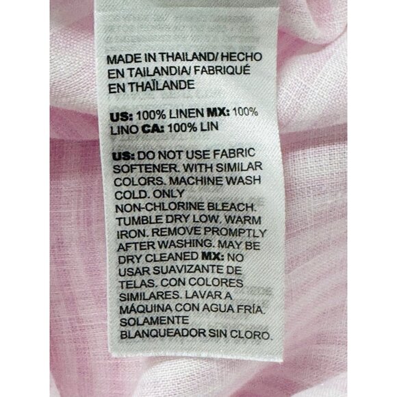 Chicos 3 Top No Iron Linen Shirt Pink Striped Hummingbird Button Up XL - Picture 7 of 7